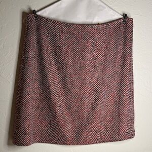 LOFT Red and Black Herringbone Pencil Skirt